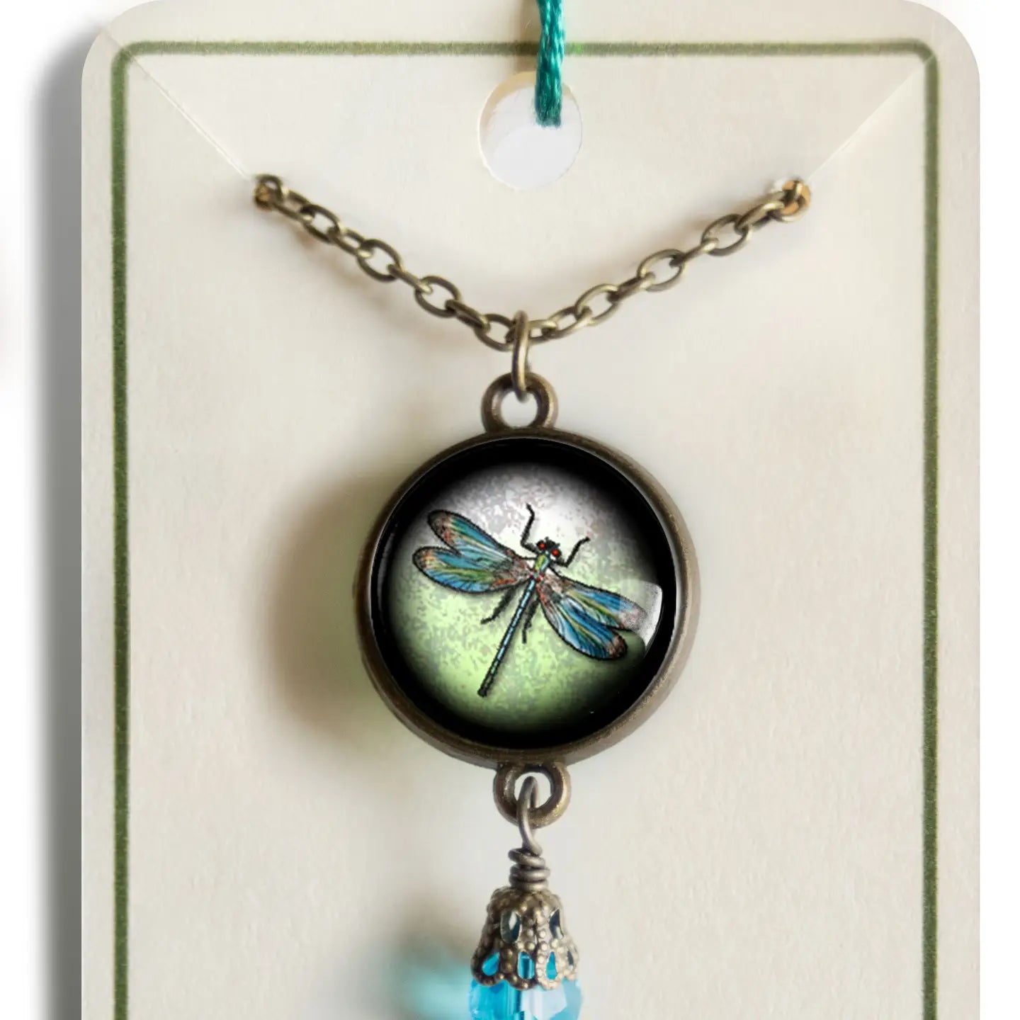 Dragonfly Vintage Inspired Glass Cabochon Necklace