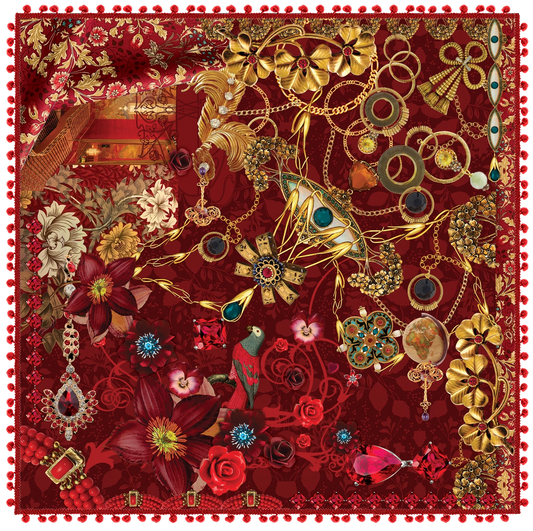 Printed Wool Square with Tassels 130x130cm Lalique