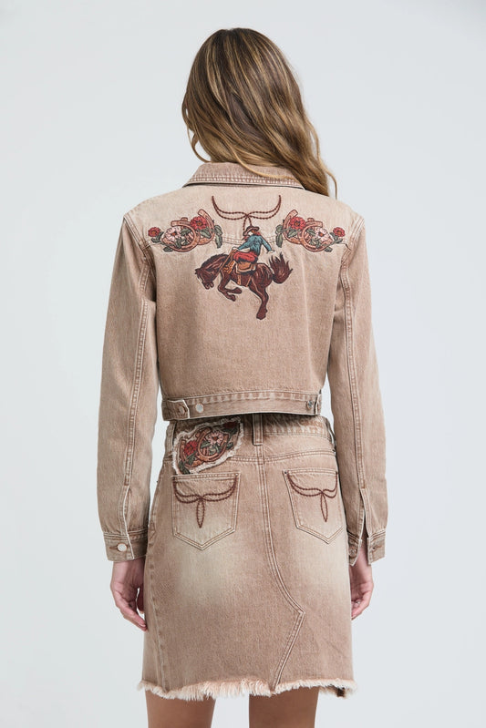 Western Embroidery Camel Denim Jacket