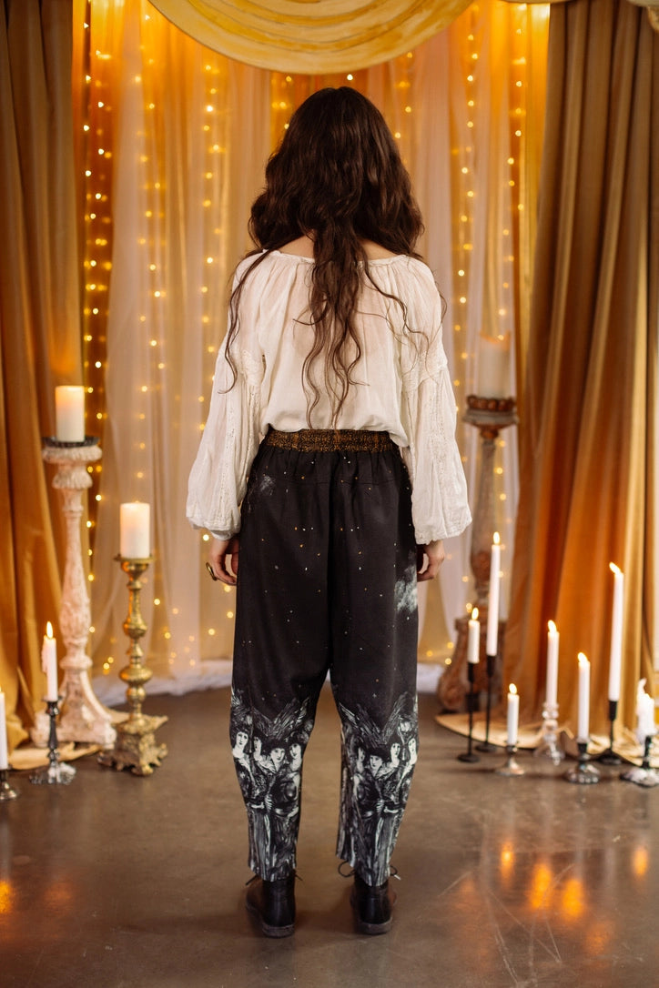 The Guardians Crop Linen Artist Pant w/ Angels & Moon