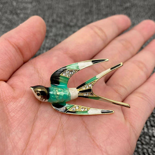 Rhinestone Enamel Swallow Brooch