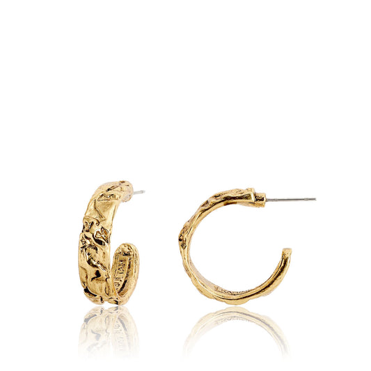 Small Crumpled Foil Hoop Earrings - Gold