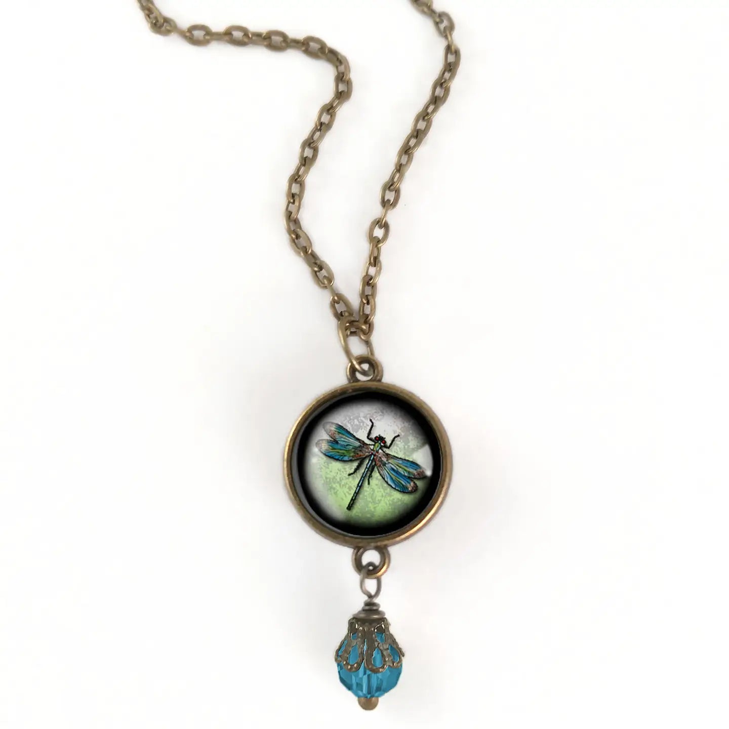 Dragonfly Vintage Inspired Glass Cabochon Necklace