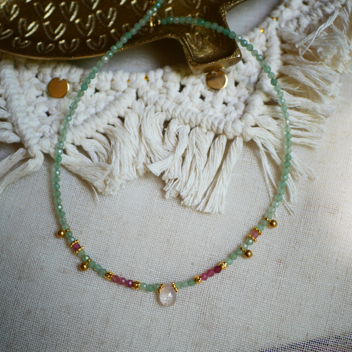 Vichar Aventurine, Pink Topaz, Pink Quarz Necklace