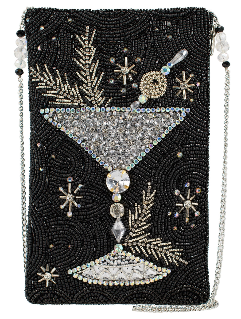 Holidaze Silver and Black Hand-Beaded Crossbody Bag