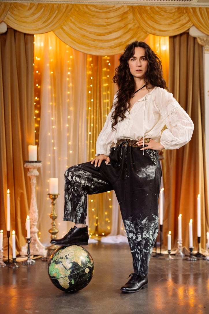 The Guardians Crop Linen Artist Pant w/ Angels & Moon