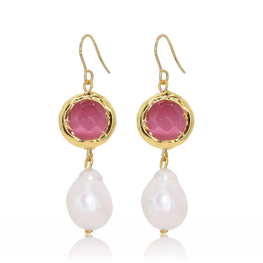Ballo Drop Earrings with Freshwater Pearl - Pink