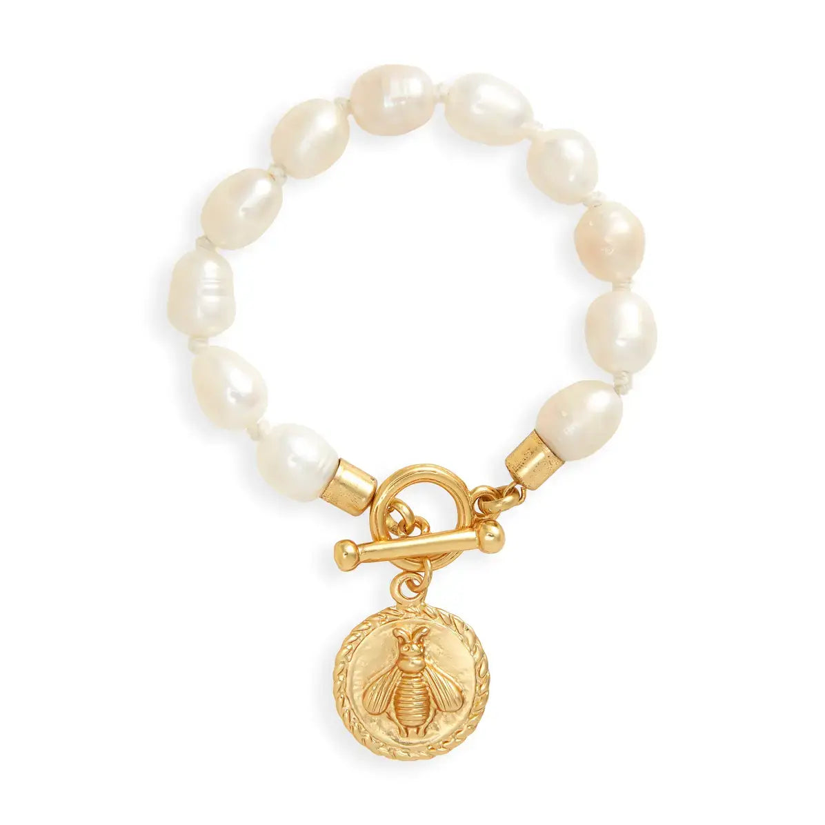 Fresh Water Pearl Bracelet with Bee Charm Dangle