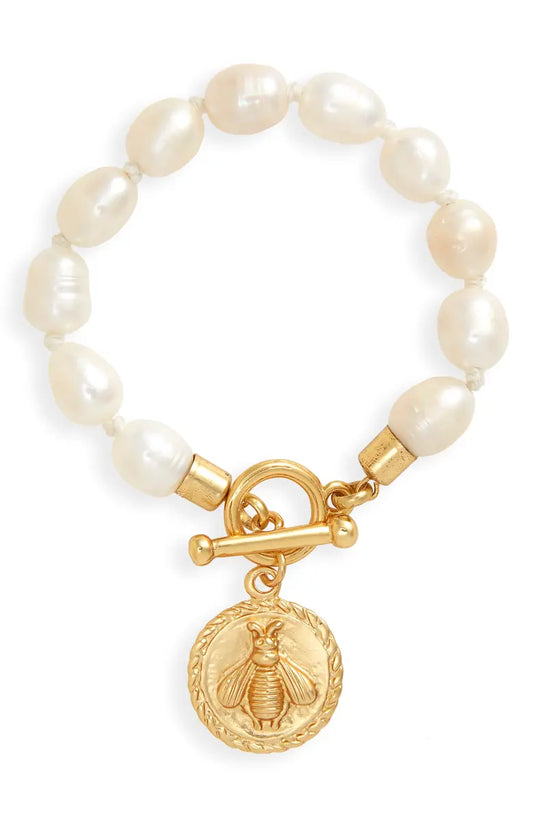 Fresh Water Pearl Bracelet with Bee Charm Dangle