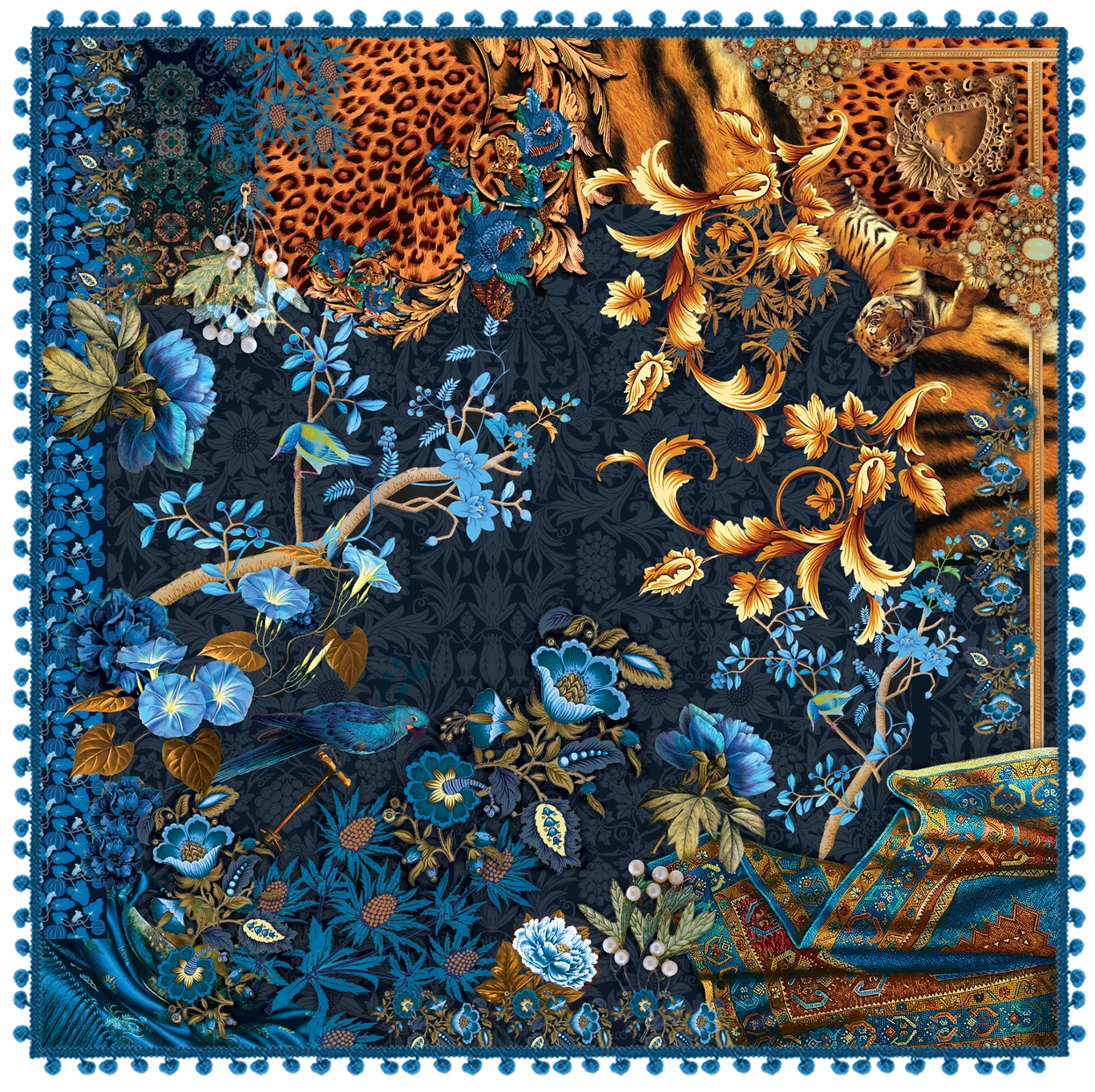 Printed Wool Square with Tassels 130x130cm Ex-Voto