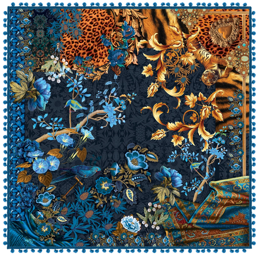 Printed Wool Square with Tassels 130x130cm Ex-Voto