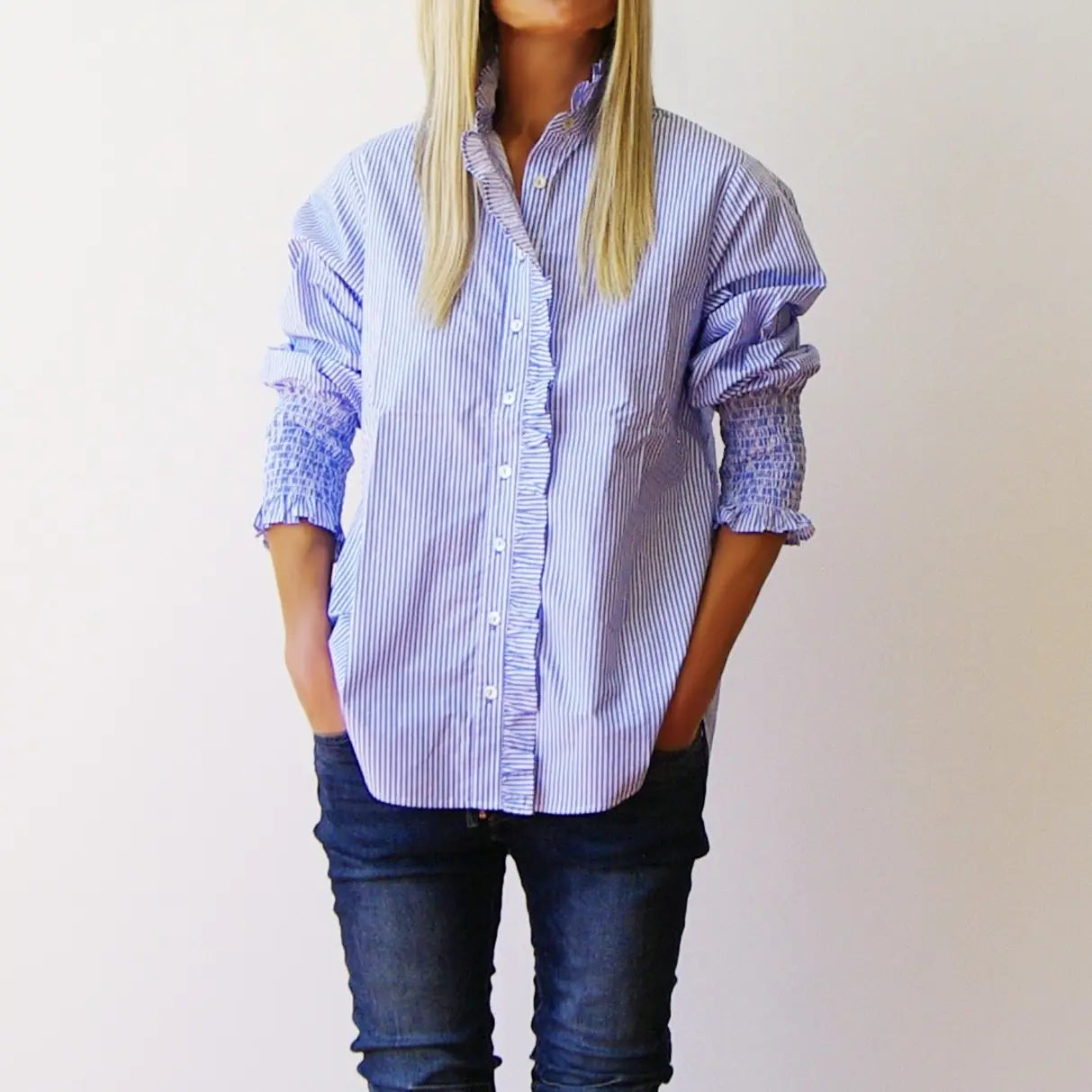Poppy Azure & White Stripe Cotton Poplin Shirt