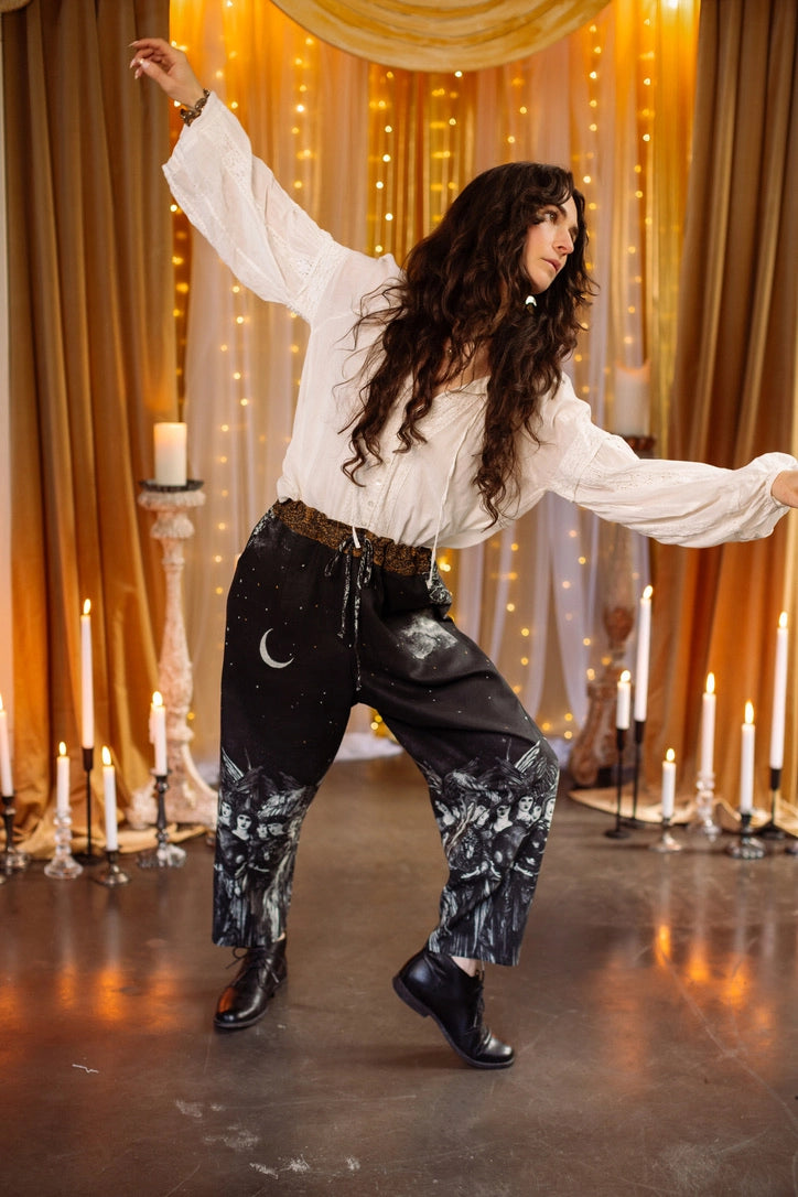 The Guardians Crop Linen Artist Pant w/ Angels & Moon