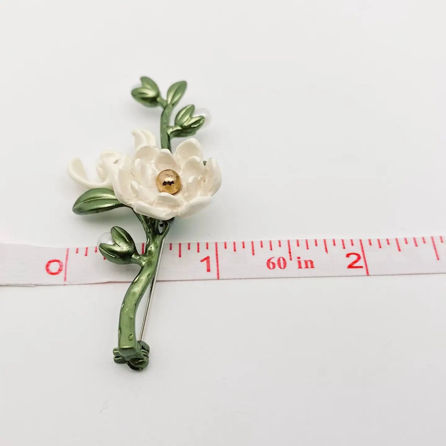 Enamel White Magnolia Brooch