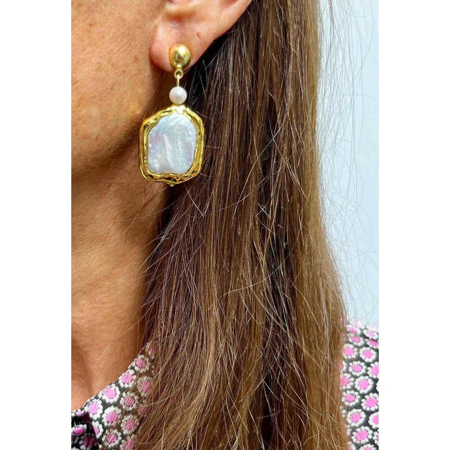 Statement Square Pearl Dangle Earrings