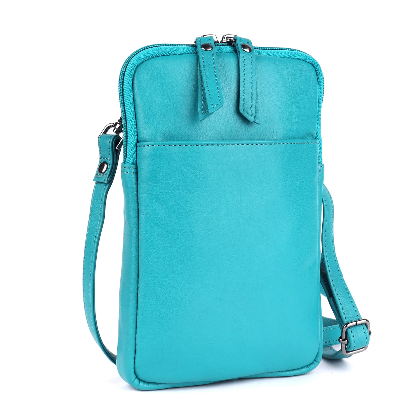 Cleo Turquoise Leather Phone Crossbody Bag