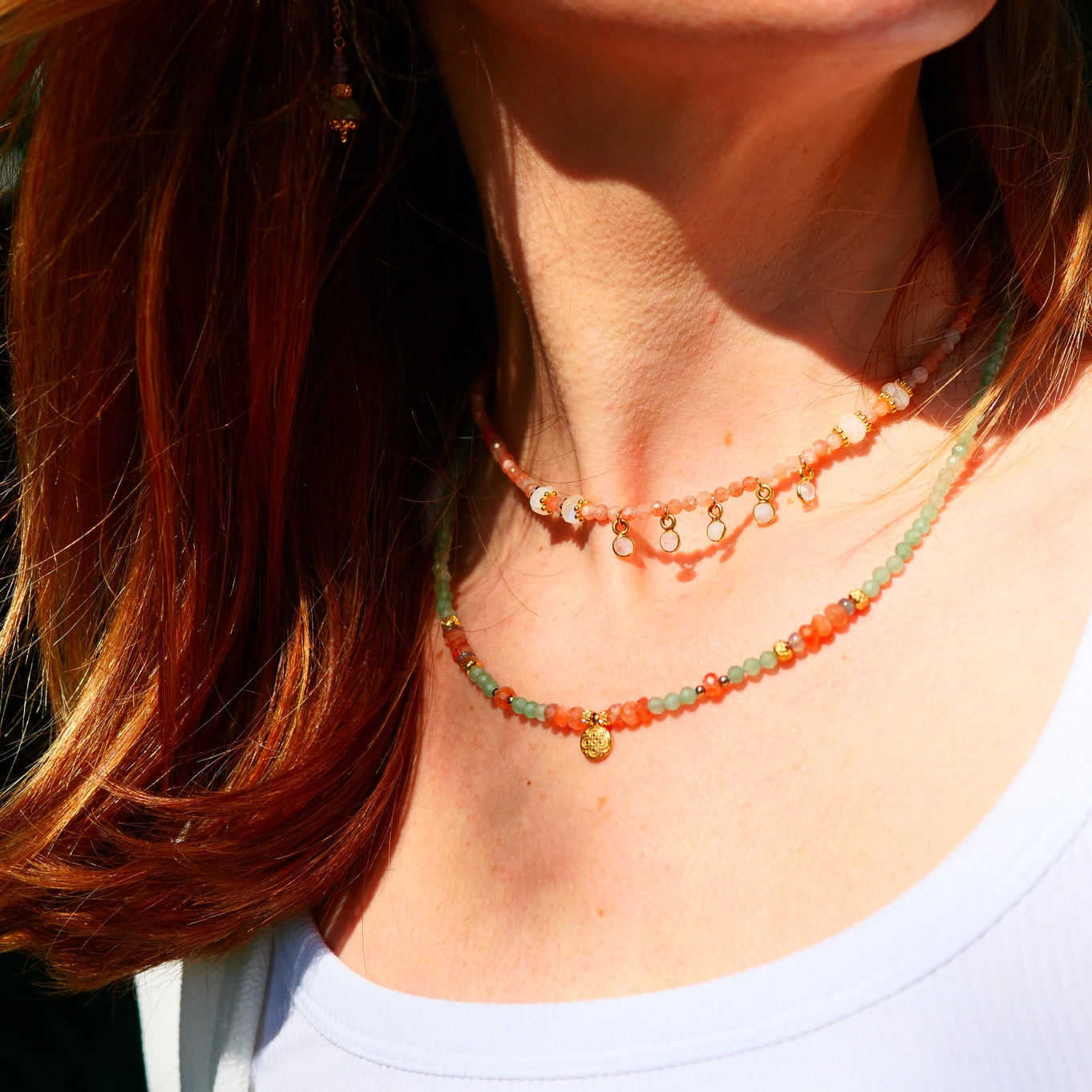 Saanjeevani Necklace - Aventurine, Sunstone, Clover