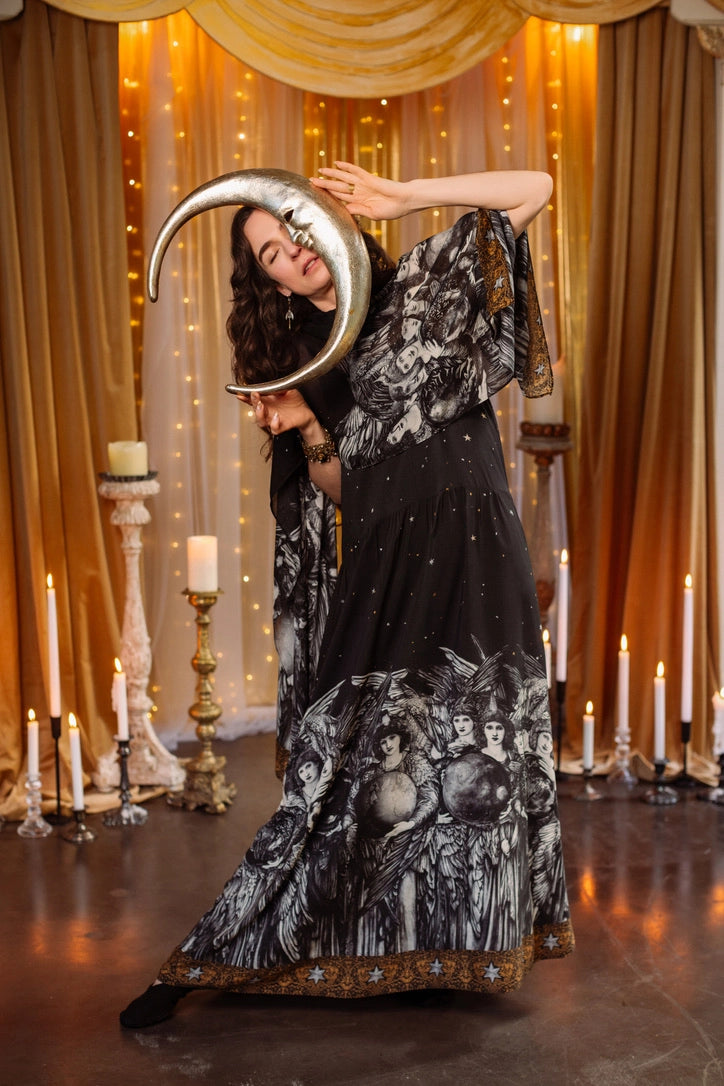 The Guardians Bohéme Slip Maxi Dress w/ Angels, Moon & Stars