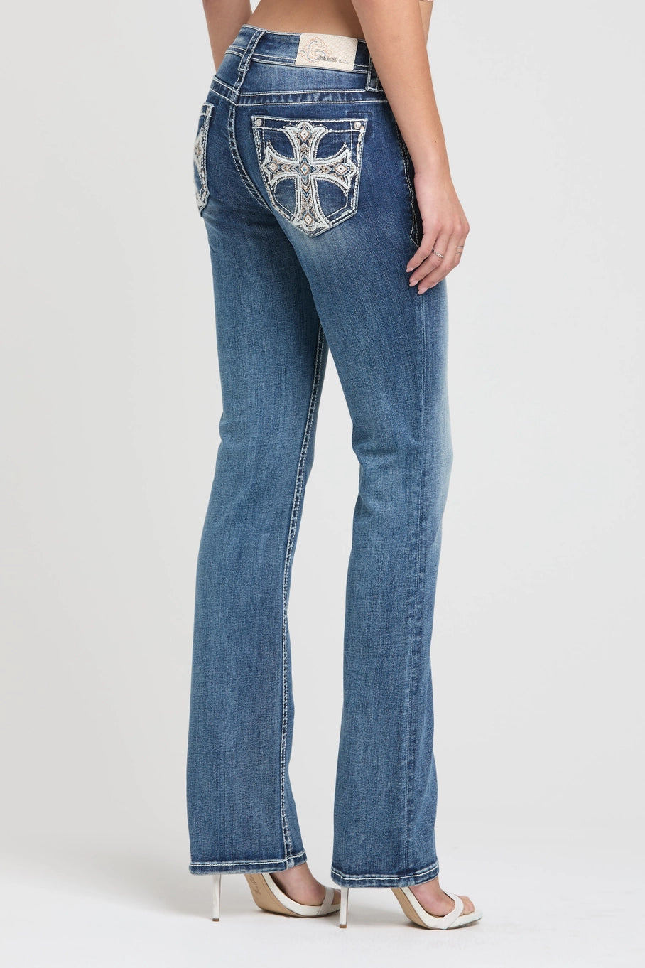 Grace In LA Cross Mid-Rise Boot Cut Jeans 30"