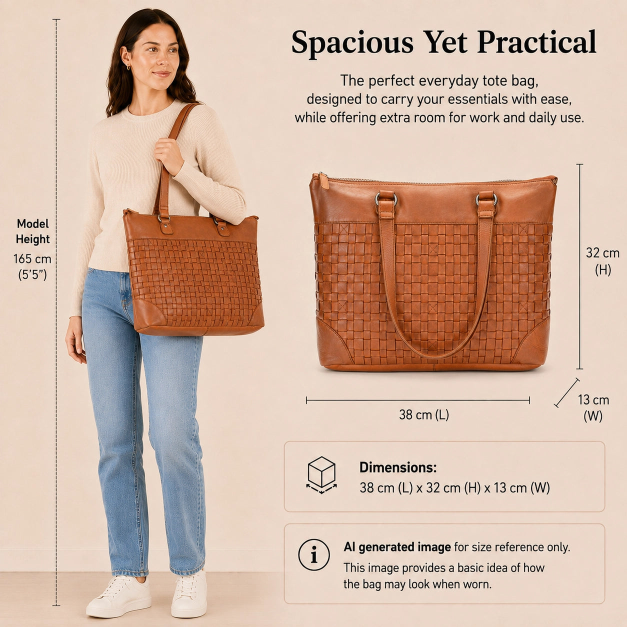 The Harlow Tote Bag — Vintage Tan Leather Work Tote