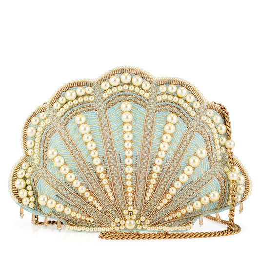 Seaside Luxury Pearl and Beaded Shell Hand-Beaded Crossbody Bag