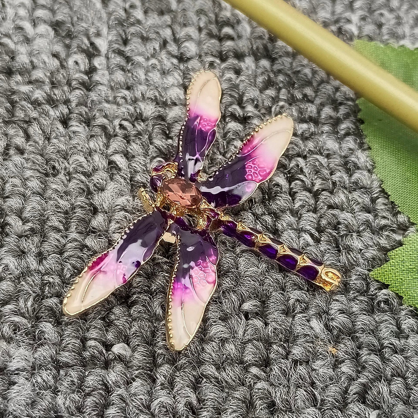 Rhinestone Enamel Dragonfly Brooch - Purple