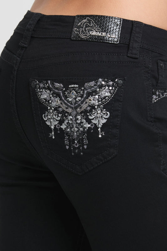 Grace In LA Aztec Motif Embellished Plus Size Bootcut Jeans 32"