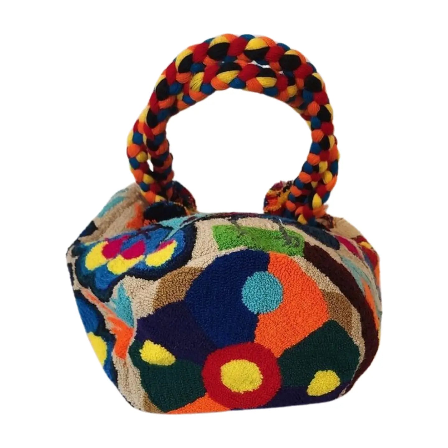 Kaliyah Large Short-Handle Handmade Punch-Needle Wayuu Bag