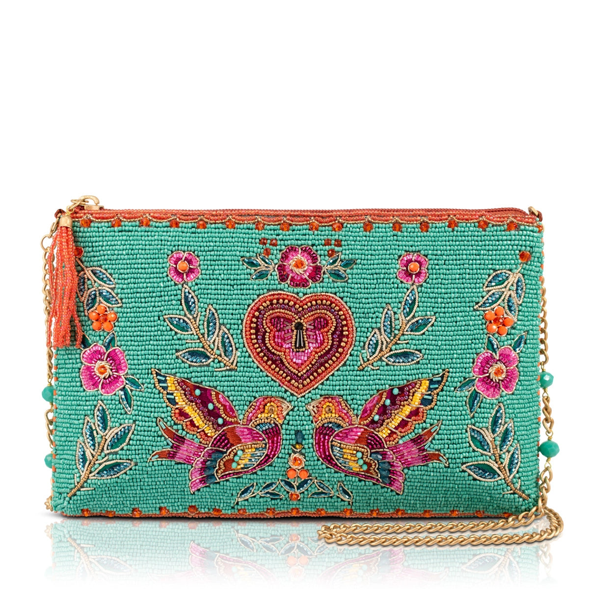 Two In Love Turquoise Beaded Handbag