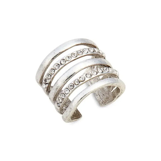 Embellished Multi Strand Ring (Silver)