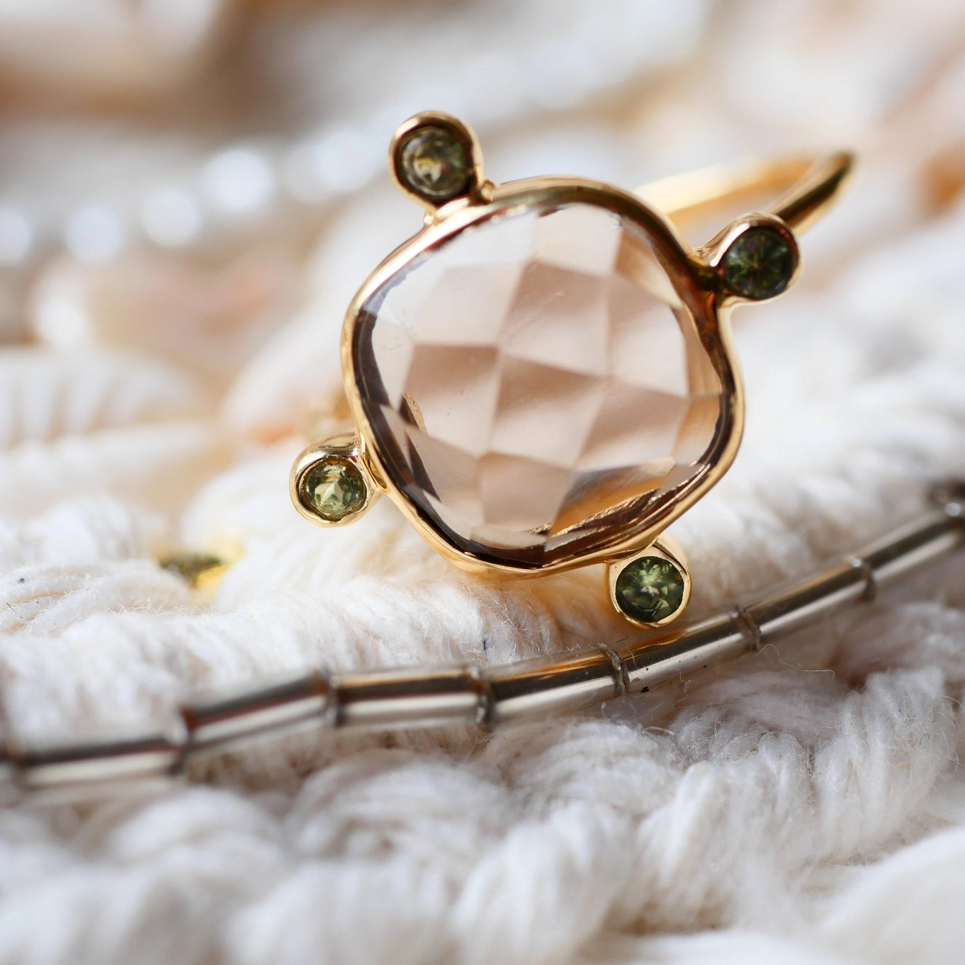 Sanyog Adjustable Ring - Smoky Quartz and Peridot