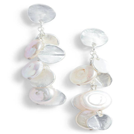 Coin & Pearl Chandelier Drop Earrings - Silver
