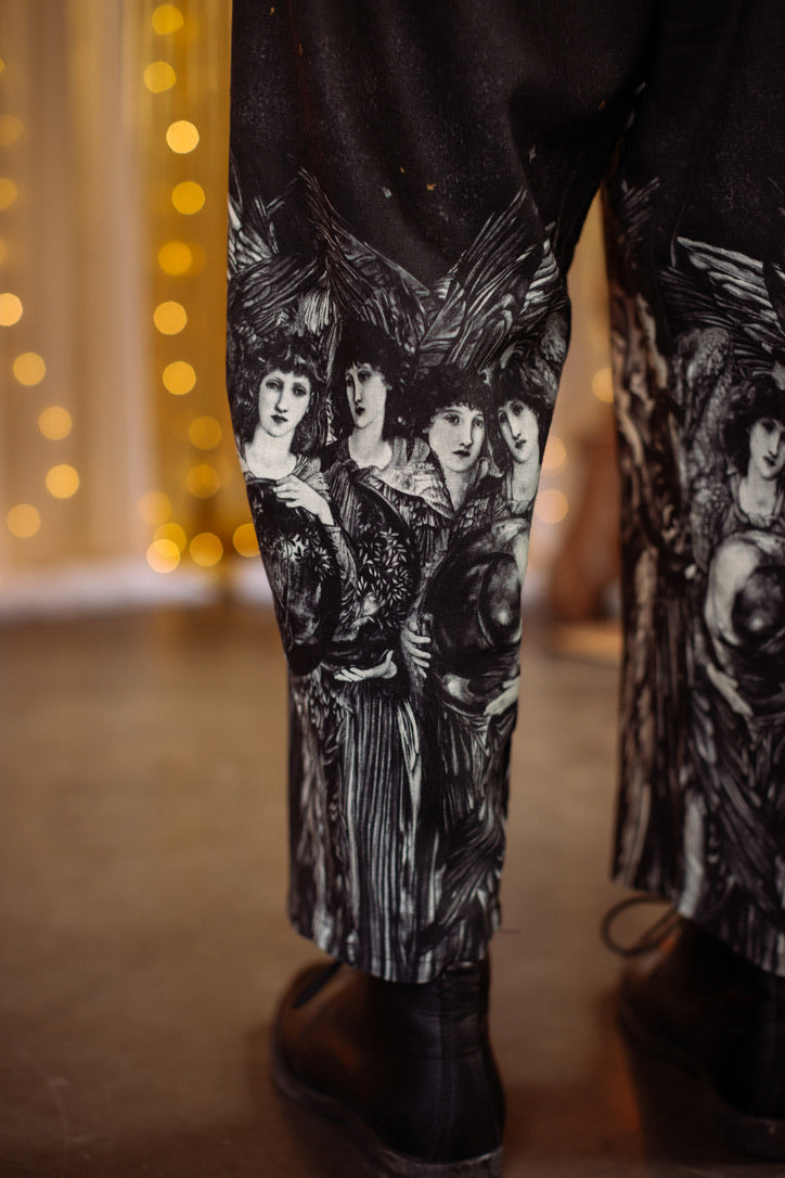 The Guardians Crop Linen Artist Pant w/ Angels & Moon