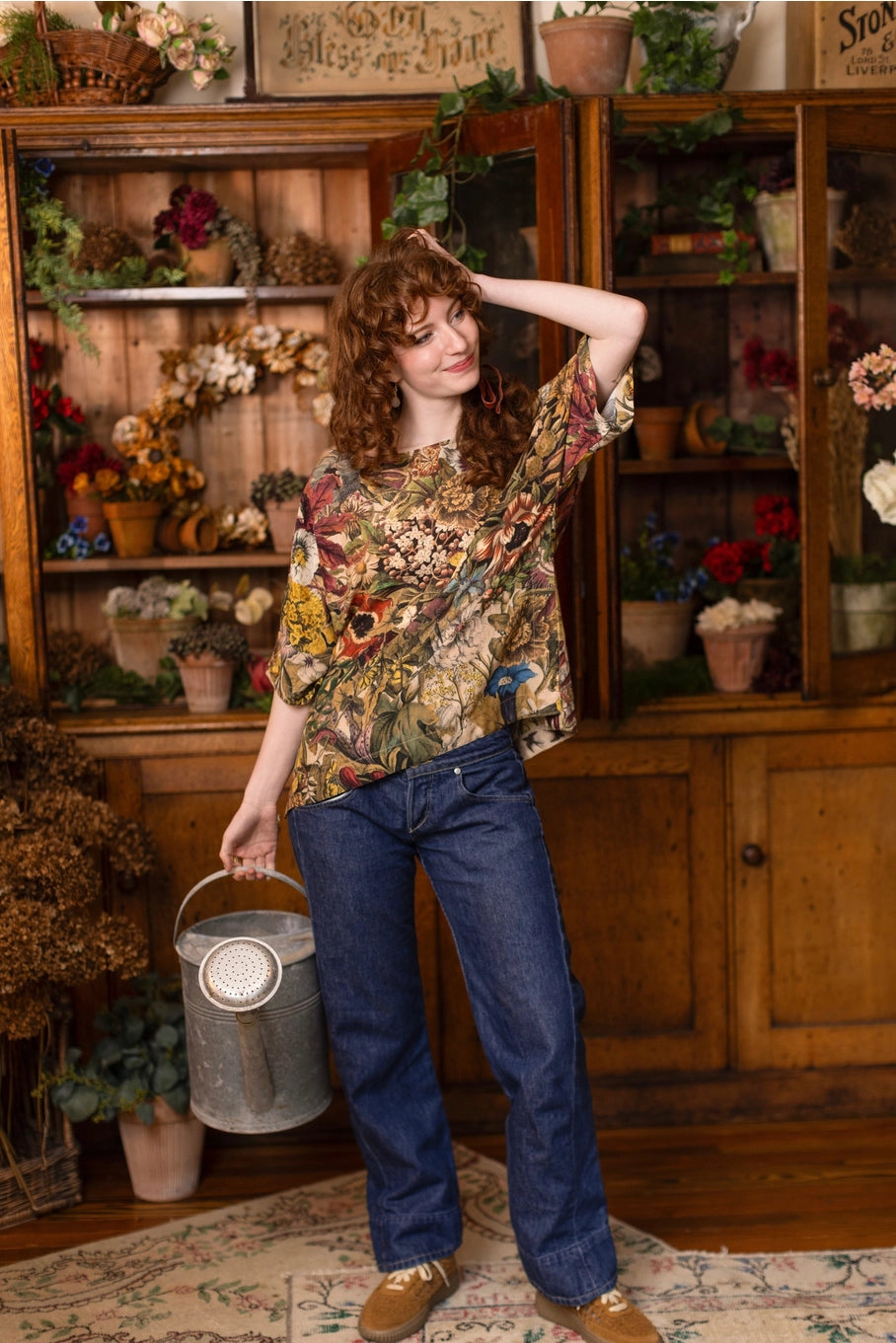 Golden Hour Luxe Tee Floral Tunic Shirt with Swallow