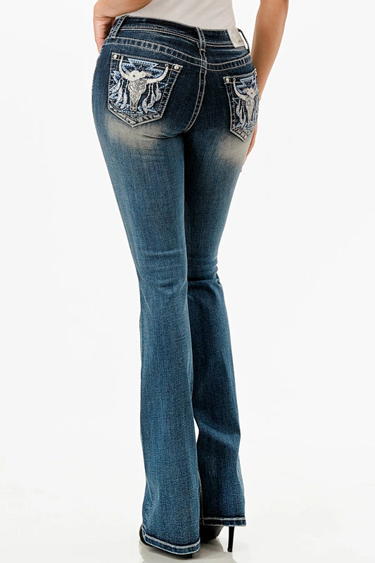 Feather Steer Head Mid-Rise Boot Cut 34"