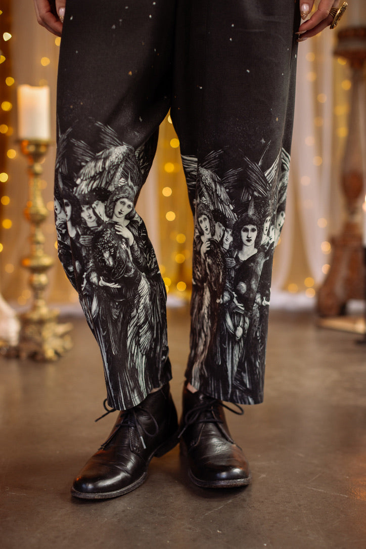 The Guardians Crop Linen Artist Pant w/ Angels & Moon