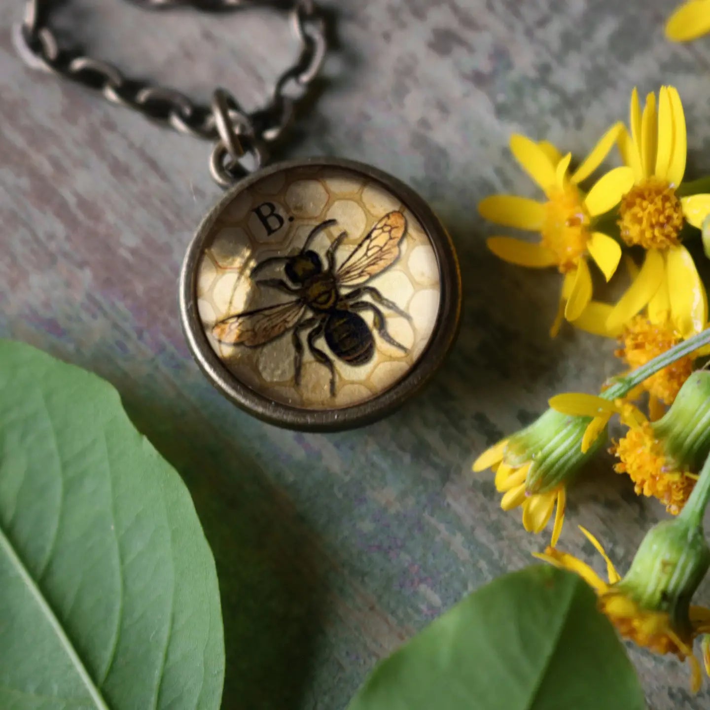 Honey or Worker Bee Simple Reversible Pendant Necklace