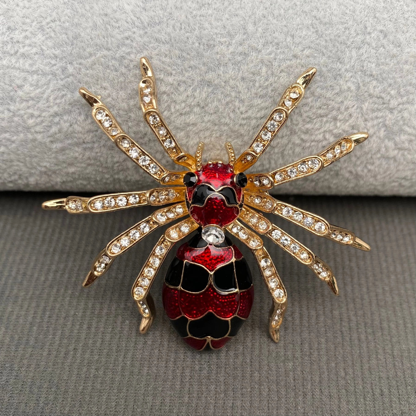 Rhinestone Enamel Spider Brooch