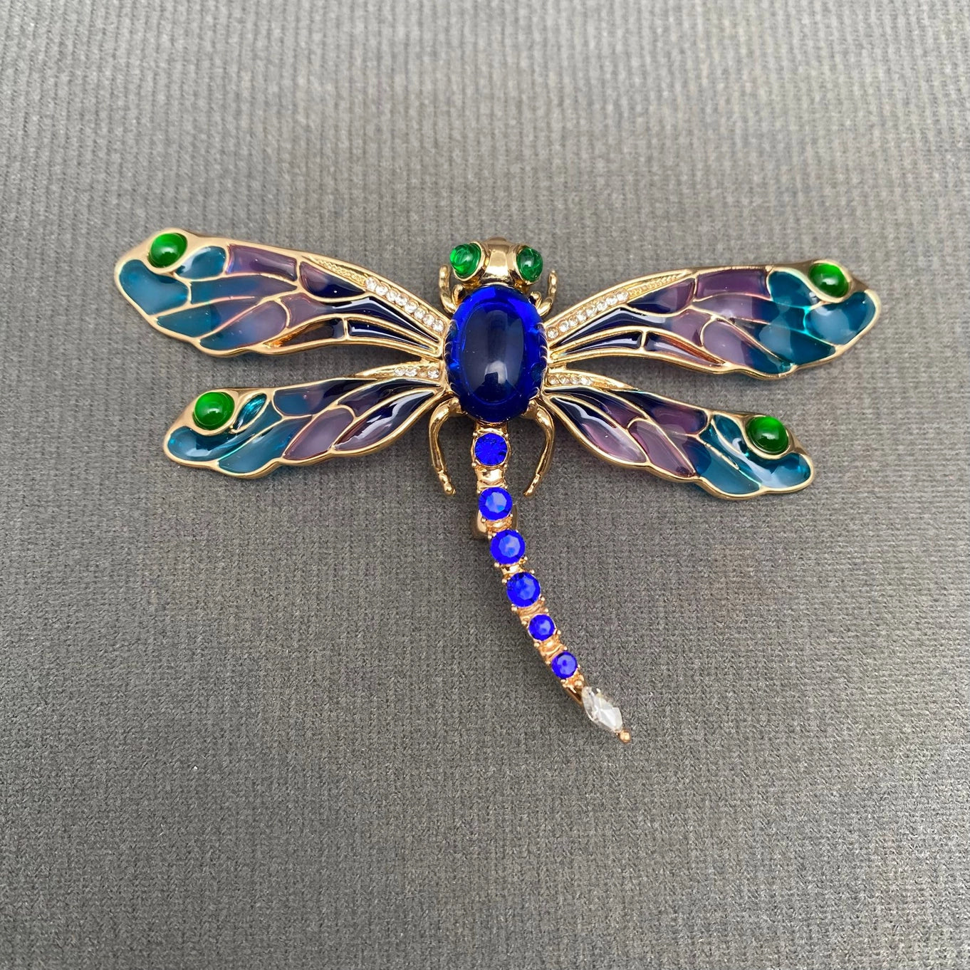 Rhinestone Enamel Dragonfly Brooch - Blue