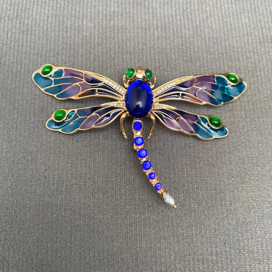 Rhinestone Enamel Dragonfly Brooch - Blue