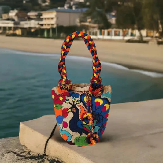 Kaliyah Large Short-Handle Handmade Punch-Needle Wayuu Bag