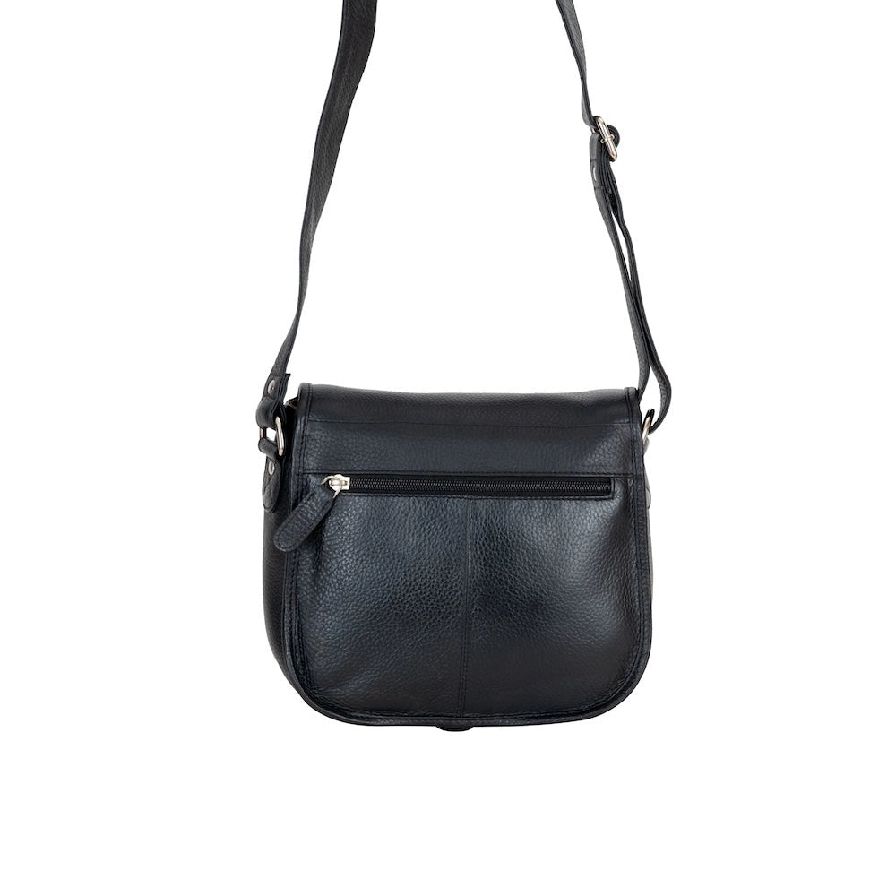Black Lennon Crossbody Bag - Full-Grain Leather Shoulder Bag