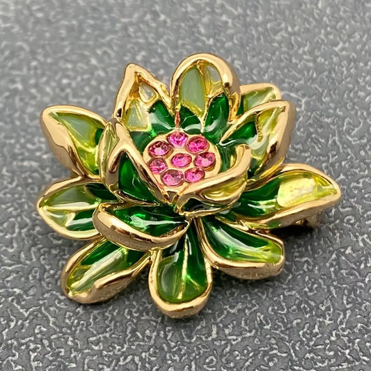Green Enamel Lotus Brooch