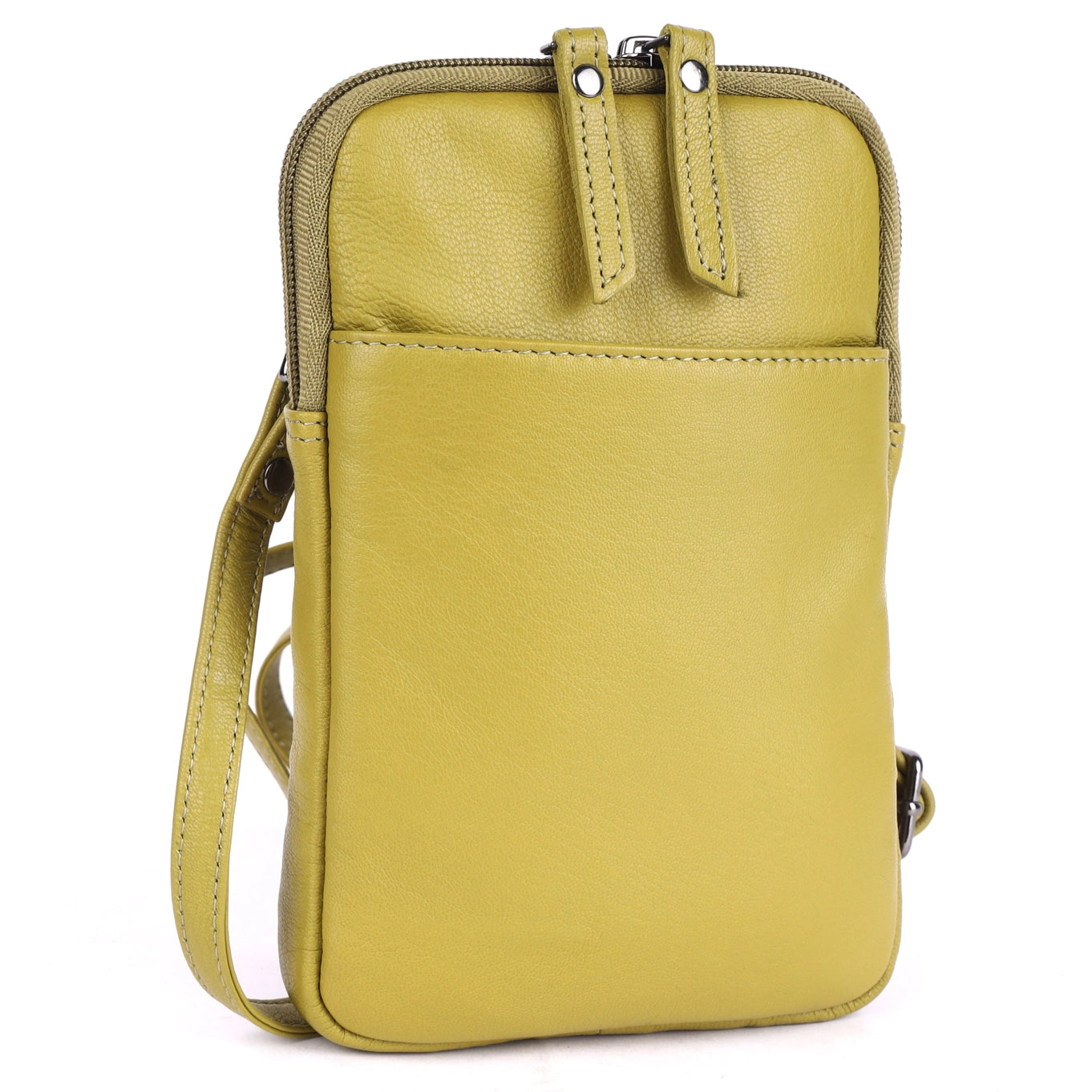 Cleo Olive Green Leather Phone Crossbody Bag