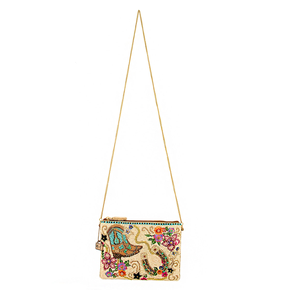On the Range Western Boots and Horseshoe Ivory Hand-Beaded Crossbody Bag