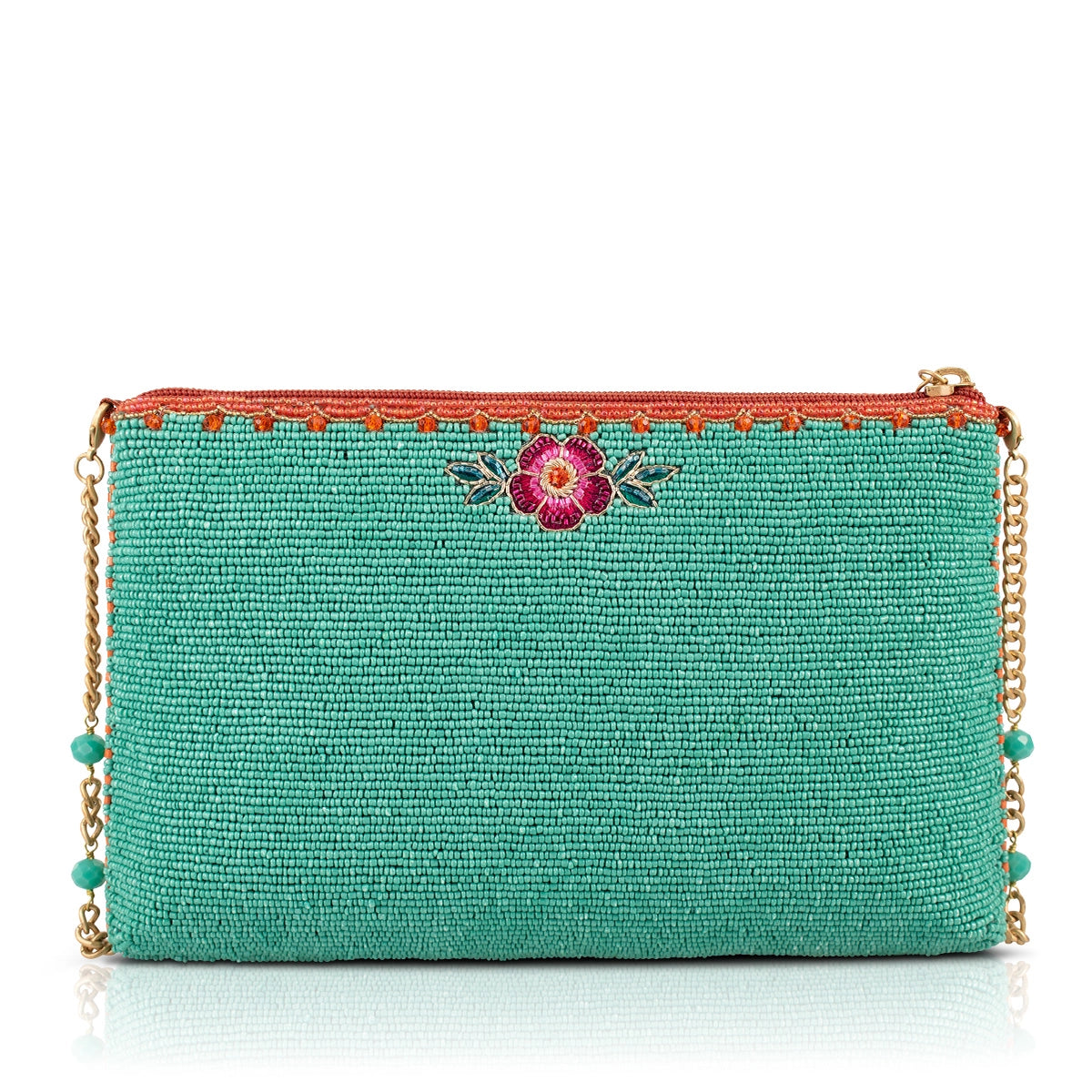 Two In Love Turquoise Beaded Handbag