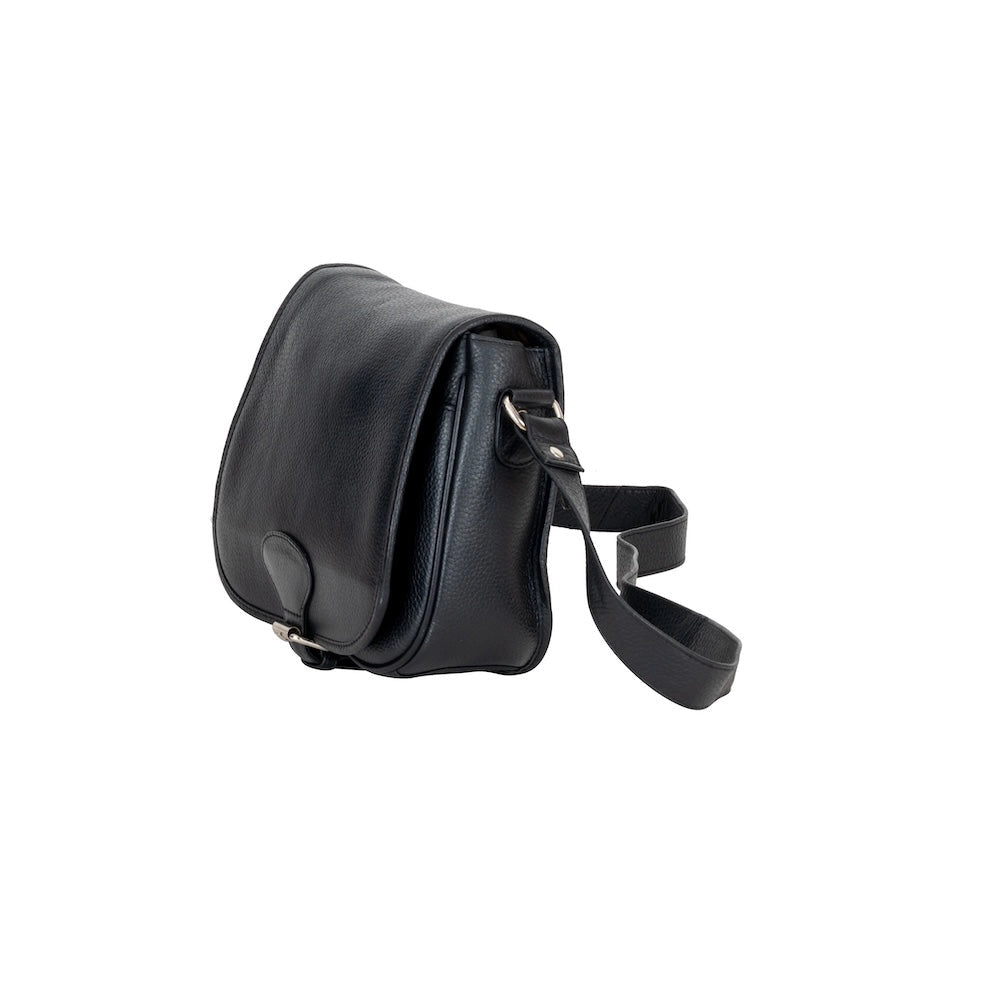 Black Lennon Crossbody Bag - Full-Grain Leather Shoulder Bag