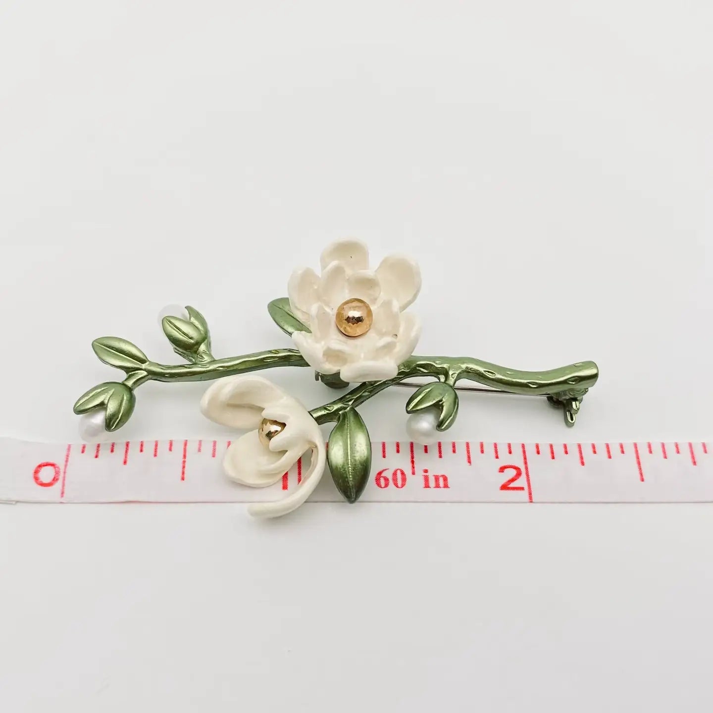 Enamel White Magnolia Brooch