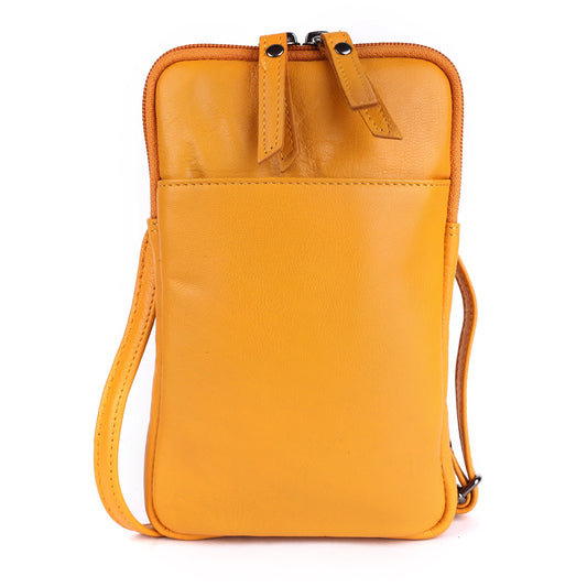 Cleo Yellow Leather Phone Crossbody Bag