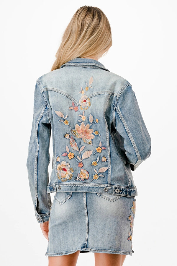 Flower Power Embroidery Detail Denim Jacket